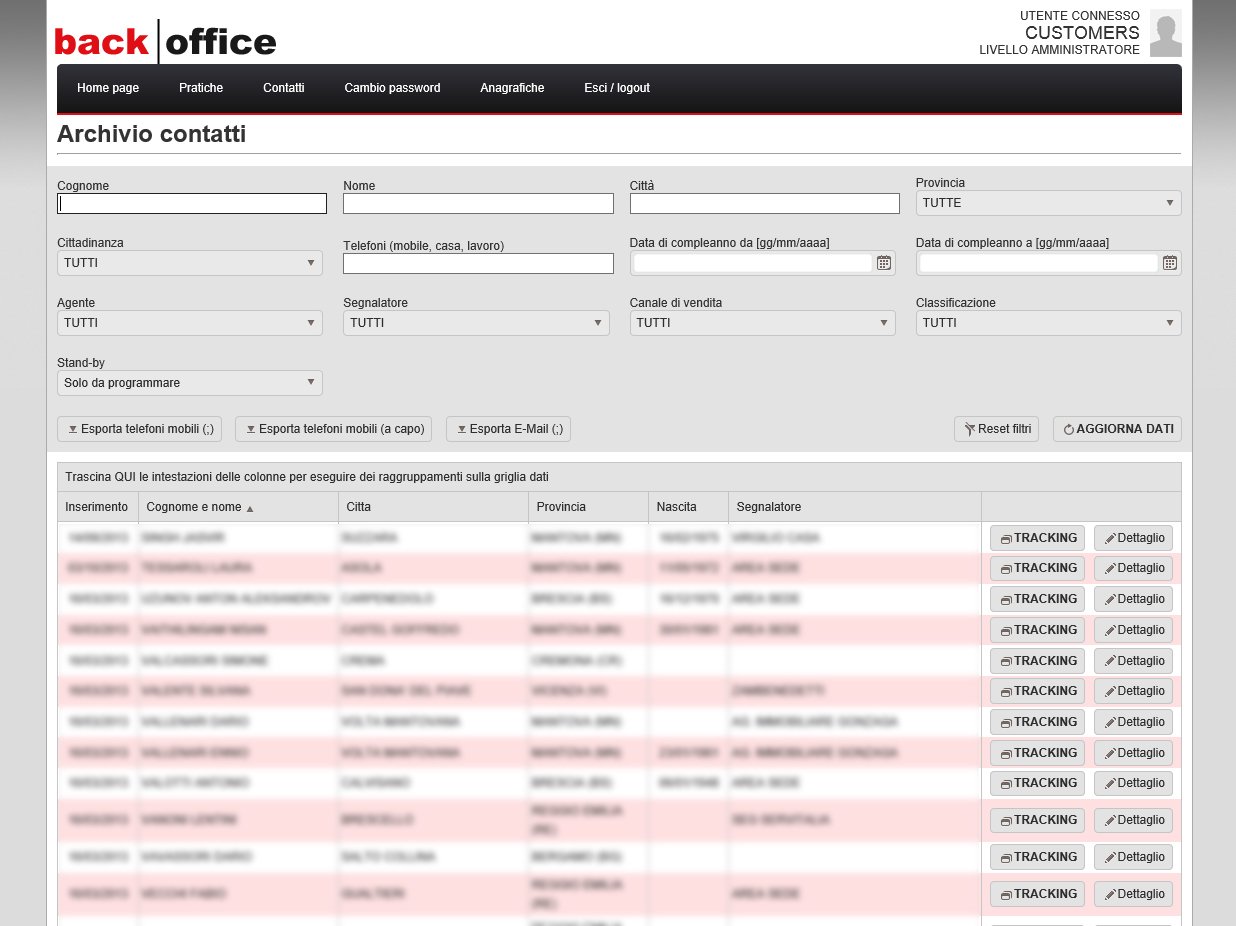 Backoffice per agenzia del credito